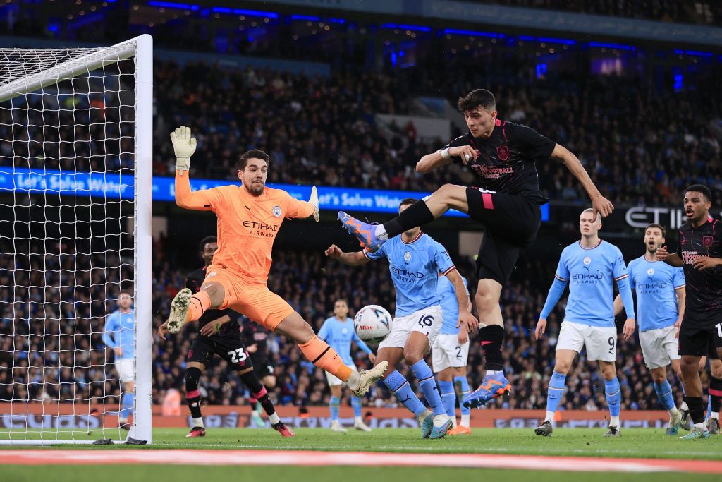 MANCHESTER, ENGLAND - JANUARY 27: Stefan Ortega of Manchester City in action during the Emirates FA Cup Fourth Round match at the Etihad Stadium on January 27, 2023 in Manchester, England. (Photo by Michael Regan/Getty Images)