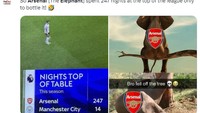 Arsenal yang sudah kelamaan di puncak klasemen (247 hari) akhirnya terjatuh ke tanah. Ya, ampun! (Foto: Twitter)