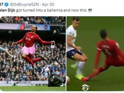 Akun fans Manchester City ini menyamakan pose jatuh Van Dijk dengan gaya menari balerina. (Foto: Twitter)