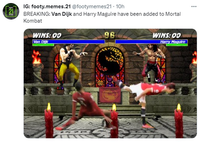 Meme Virgil van Dijk terjatuh di laga Liverpool kontra Tottenham Hotspur.