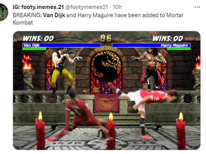 Meme Virgil van Dijk terjatuh di laga Liverpool kontra Tottenham Hotspur.