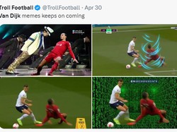 Gaya jatuh Van Dijk yang kocak menjadi inspirasi para penggemar untuk membuat meme-meme lucu. (Foto: Twitter)