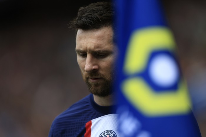 Lionel Messi PSG's Lionel Messi reacts during the French League One soccer match between Paris Saint-Germain and Lorient, at the Parc des Princes stadium in Paris, Sunday, April 30, 2023. (AP Photo/Aurelien Morissard)