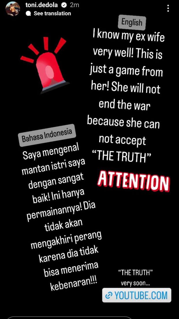 Screenshot Instagram Story Antonio Dedola terkait kisruh dengan Nikita Mirzani, Selasa (2/5).