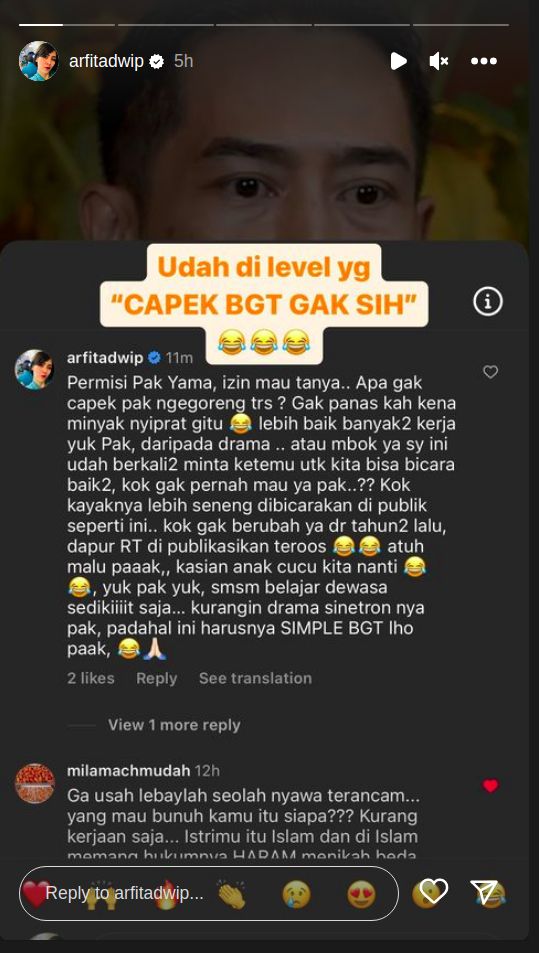 Arfita komentar di unggahan Yama Carlos