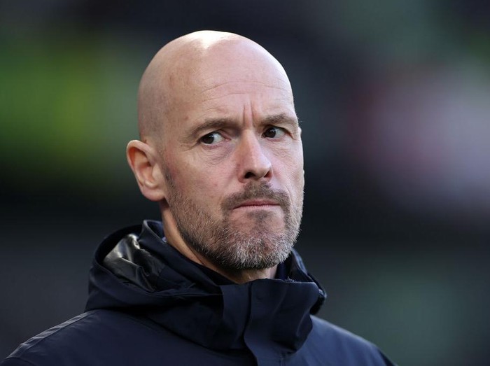 BRIGHTON, ENGLAND - MAY 04: Erik ten Hag, Manager of Manchester United, looks on prior to the Premier League match between Brighton & Hove Albion and Manchester United at American Express Community Stadium on May 04, 2023 in Brighton, England. (Photo by Ryan Pierse/Getty Images)