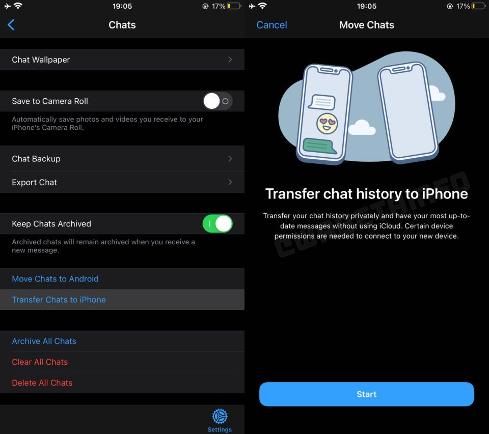 Fitur transfer chat WhatsApp di iOS tanpa iCloud