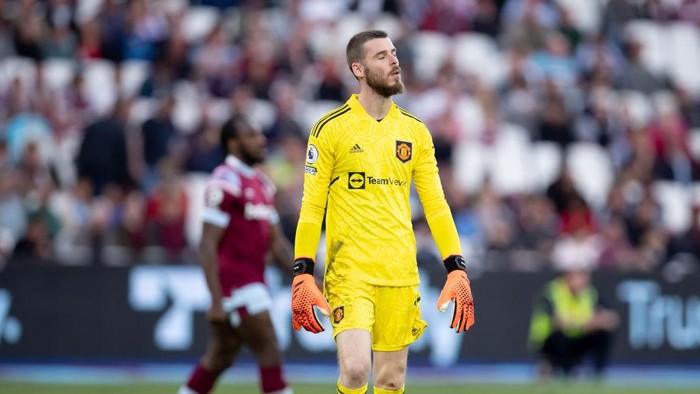 David de Gea of Manchester United gestures during the Premier League match between West Ham United and Manchester United at the London Stadium, Stratford on Sunday 7th May 2023. (Photo by Federico Guerra Maranesi/MI News/NurPhoto via Getty Images)
