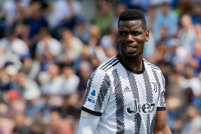Paul Pogba in action during the Serie A football match between Atalanta BC and FC Juventus at Gewiss Stadium in Bergamo, Italy, on May 7 2023 (Photo by Mairo Cinquetti/NurPhoto via Getty Images)