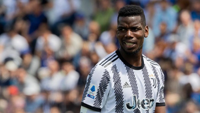 Paul Pogba in action during the Serie A football match between Atalanta BC and FC Juventus at Gewiss Stadium in Bergamo, Italy, on May 7 2023 (Photo by Mairo Cinquetti/NurPhoto via Getty Images)