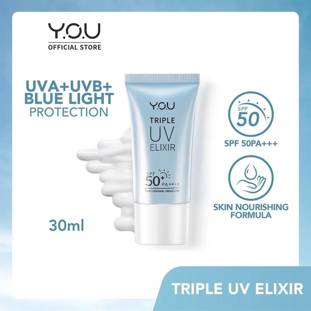 Potret produk Triple UV Elixir Sunscreen dari YOU Beauty/ Foto: shopee.com/youbeautyofficial Potret produk Triple UV Elixir Sunscreen dari YOU Beauty