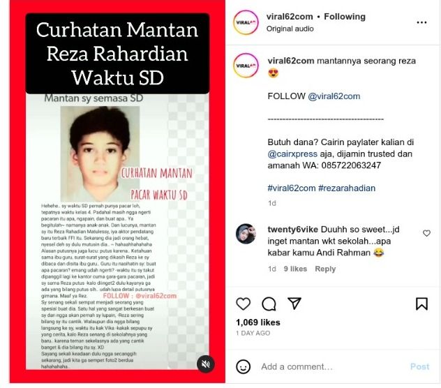 Curhatan warganet yang diduga mantan pacar Reza Rahadian.