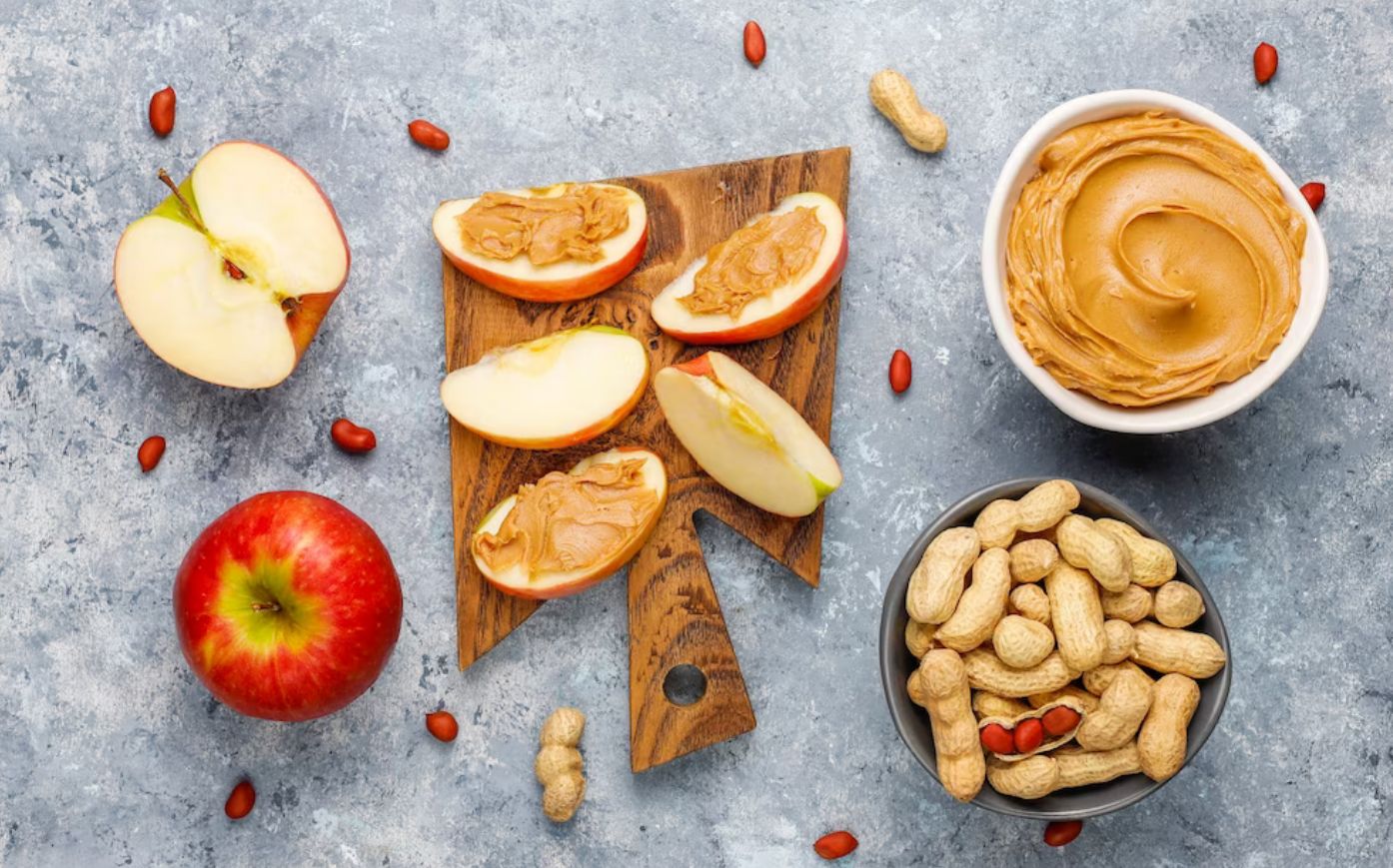 Ilustrasi apel dan selai kacang