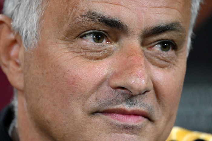 Soccer Football - Europa League - AS Roma Press Conference - Trigoria Training Ground, Rome, Italy - April 19, 2023 AS Roma coach Jose Mourinho during the press conference REUTERS/Alberto Lingria