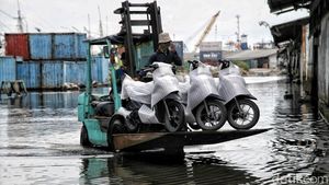 Melihat Bongkar Muat Motor Saat Banjir Rob di Pelabuhan Sunda Kelapa