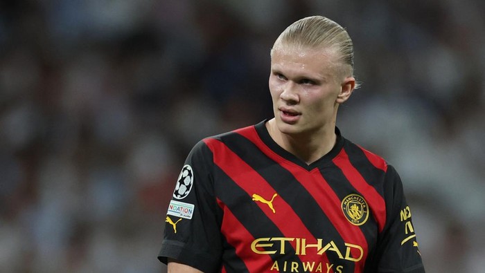 Soccer Football - Champions League - Semi Final - First Leg - Real Madrid v Manchester City - Santiago Bernabeu, Madrid, Spain - May 9, 2023 Manchester Citys Erling Braut Haaland REUTERS/Isabel Infantes
