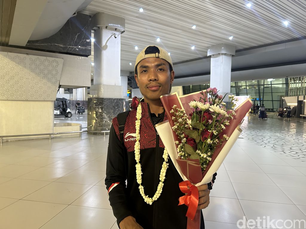 Lalu Muhammad Zohri saat ditemui pewarta setibanya di Bandara Soekarno-Hatta, Cengkareng, pada Sabtu (13/5).
