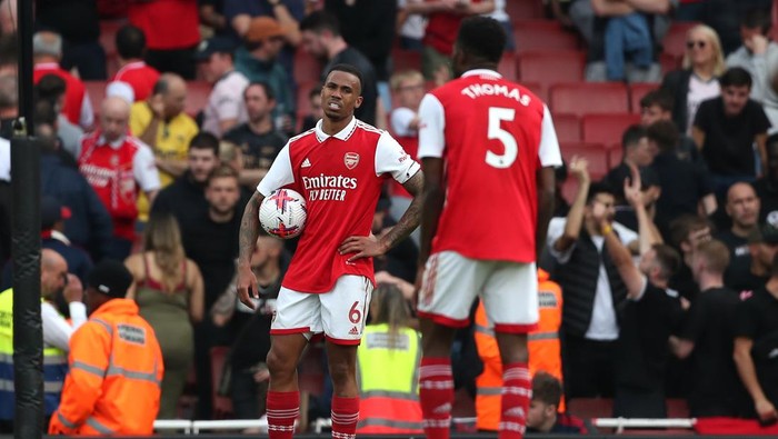 LONDON, ENGLAND - MAY 14: Gabriel of Arsenal reacts after the second goal for Brighton during the Premier League match between Arsenal FC and Brighton & Hove Albion at Emirates Stadium on May 14, 2023 in London, United Kingdom. (Photo by Charlotte Wilson/Offside/Offside via Getty Images)