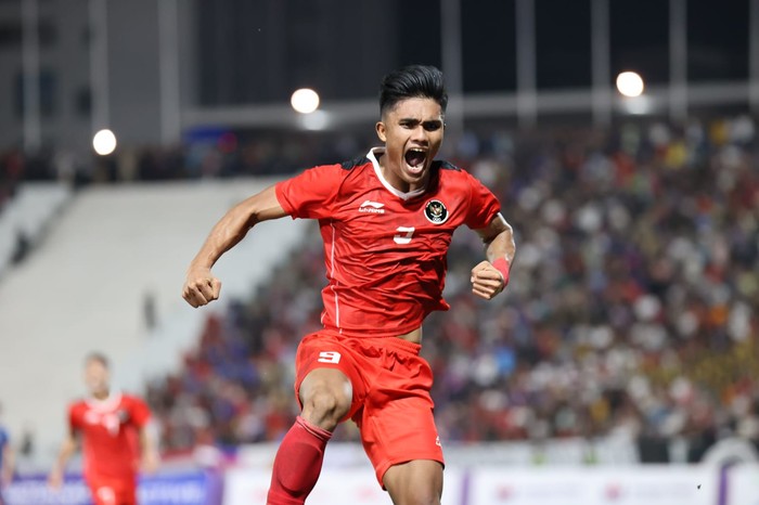 Perayaan gol pemain Timnas Indonesia U-22, Muhammad Ramadhan Sananta, melawan Thailand di final SEA Games 2023.