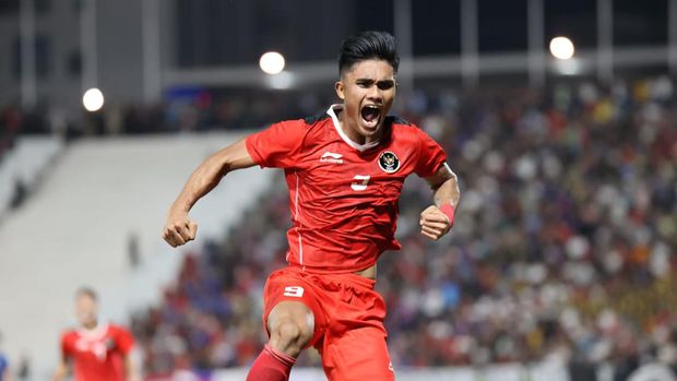 Perayaan gol pemain Timnas Indonesia U-22, Muhammad Ramadhan Sananta, melawan Thailand di final SEA Games 2023.