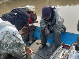 Momen Mahasiswa-Dosen FKH Unair Dorong Perahu yang Kandas Usai Autopsi Paus Momen Mahasiswa-Dosen FKH Unair Dorong Perahu yang Kandas Usai Autopsi Paus