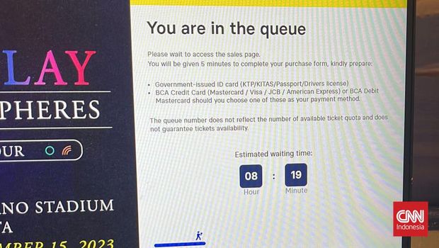 War tiket konser Coldplay di Jakarta berlangsung sengit. Banyak pengguna harus menunggu hingga 8 jam untuk masuk ke ruang pembelian.