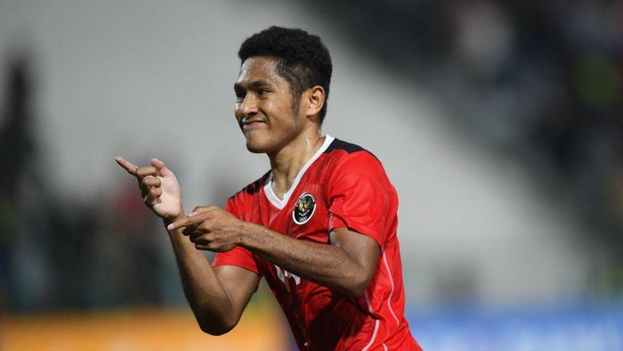 Indonesias Muhammad Fajar Fathur Rachman celebrates scoring during the mens football final match against Thailand at the 32nd Southeast Asian Games (SEA Games) in Phnom Penh on May 16, 2023. (Photo by Nhac NGUYEN / AFP) (Photo by NHAC NGUYEN/AFP via Getty Images)