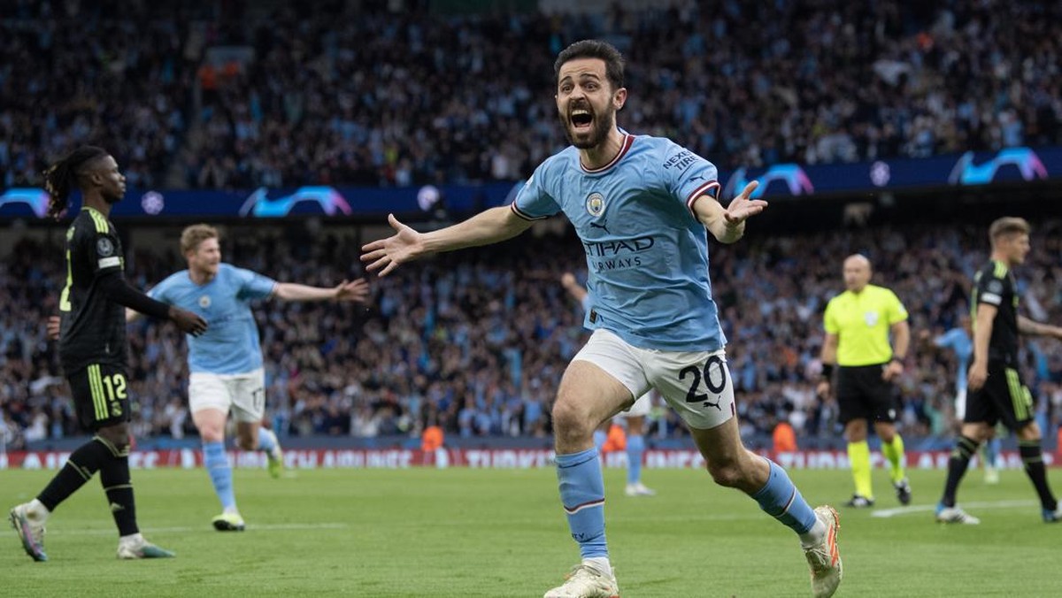 Perayaan gol Bernardo Silva saat melawan Real Madrid. (Foto: Visionhaus/Getty Images/Visionhaus)