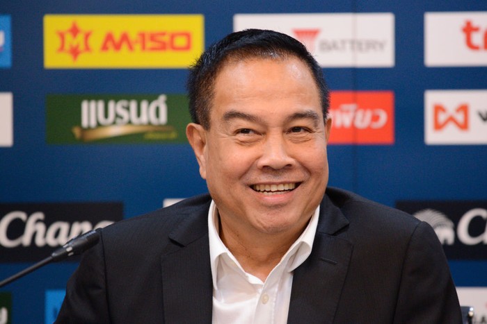 President of the Football Association of Thailand Somyot Pumpanmuang a press conference in Bangkok, Thailand, on May 5, 2017. The Football Association of Thailand (FAT) has appointed front-runner Milovan Rajevac from Serbia the new head coach of the national Thailand football team. (Photo by Anusak Laowilas/NurPhoto via Getty Images)