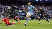 Tak ada gol tambahan sampai turun minum meski Man City tak mengendurkan serangan. Nick Potts/PA via AP.