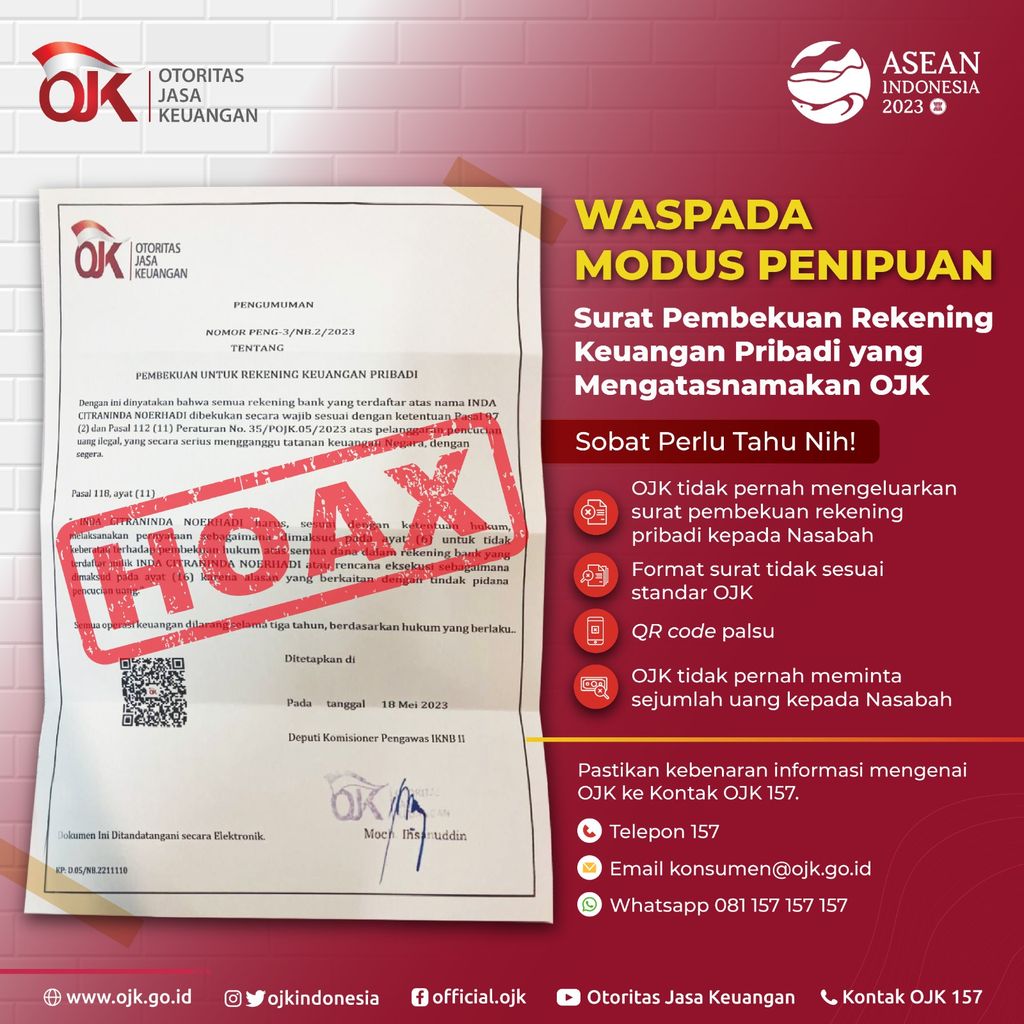 Modus Penipuan Mengatas namakan OJK. Modus Penipuan Mengatas namakan OJK. (Dok. OJK)