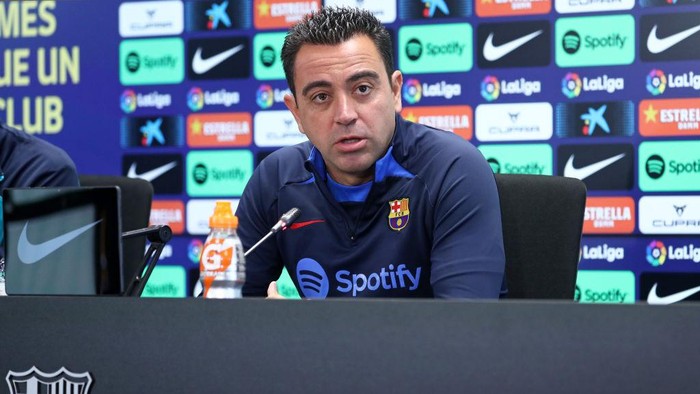Xavi Hernandez during the press conference prior to the Liga Santander match against Real Sociedad, in Barcelona, on 19th May 2023. (Photo by Joan Valls/Urbanandsport /NurPhoto via Getty Images)