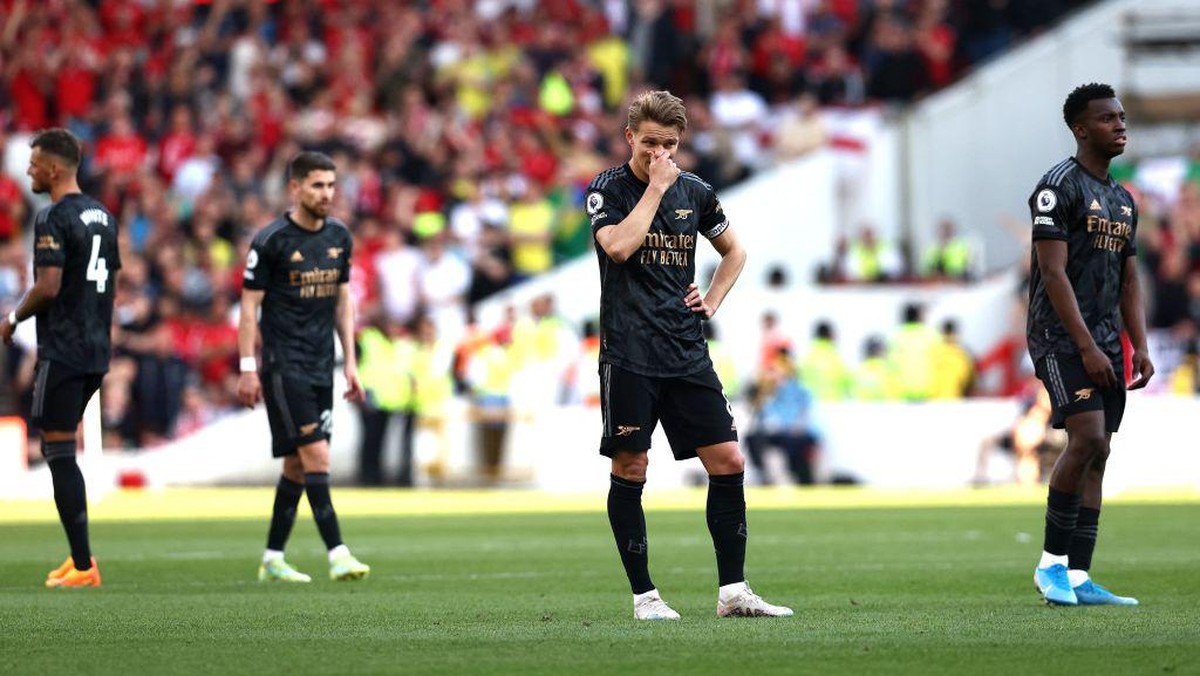 Arsenal dipastikan gagal juara Premier League usai kalah 0-1 dari Nottingham Forest (Foto: AFP via Getty Images/DARREN STAPLES)