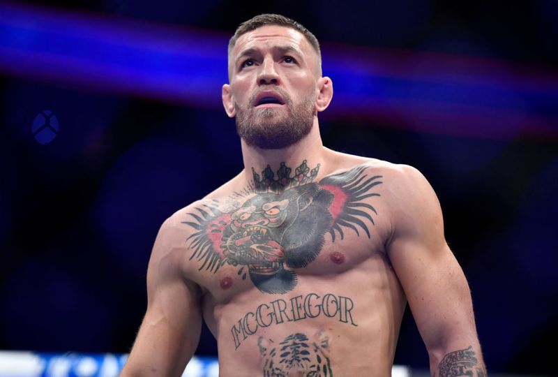 LAS VEGAS, NEVADA - JULY 10: Conor McGregor of Ireland prepares to fight Dustin Poirier during the UFC 264 event at T-Mobile Arena on July 10, 2021 in Las Vegas, Nevada. (Photo by Chris Unger/Zuffa LLC)