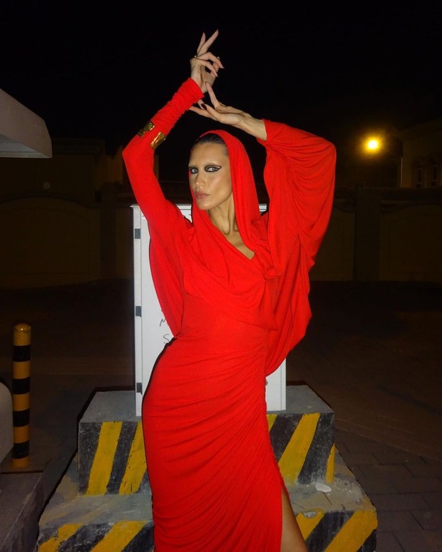 Bella Hadid hooded dress