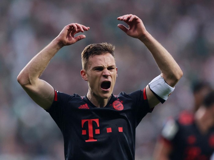 Soccer Football - Bundesliga - Werder Bremen v Bayern Munich - Weser-Stadion, Bremen, Germany - May 6, 2023 Bayern Munich's Joshua Kimmich celebrates after the match REUTERS/Thilo Schmuelgen DFL REGULATIONS PROHIBIT ANY USE OF PHOTOGRAPHS AS IMAGE SEQUENCES AND/OR QUASI-VIDEO.
