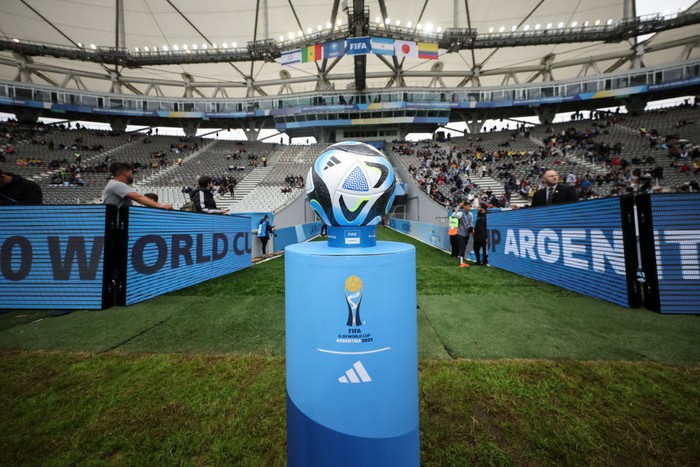 LA PLATA, ARGENTINA - MAY 21: The ball is displayed prior the FIFA U-20 World Cup Argentina 2023  Group C match between Israel and Colombia at Estadio Unico Diego Armando Maradona on May 21, 2023 in La Plata, Argentina. (Photo by Hector Vivas - FIFA/FIFA via Getty Images)