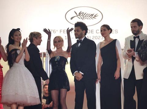 (From L) US actress Sophie Mudd, South Korean singer and actress Jennie Kim, Australian actor Troye Sivan, French-US actress Lily-Rose Depp, Canadian singer Abel Makkonen Tesfaye aka The Weeknd, US producer Ashley Levinson, US director Sam Levinson and US actor Moses Sumney arrive for the screening of the film 