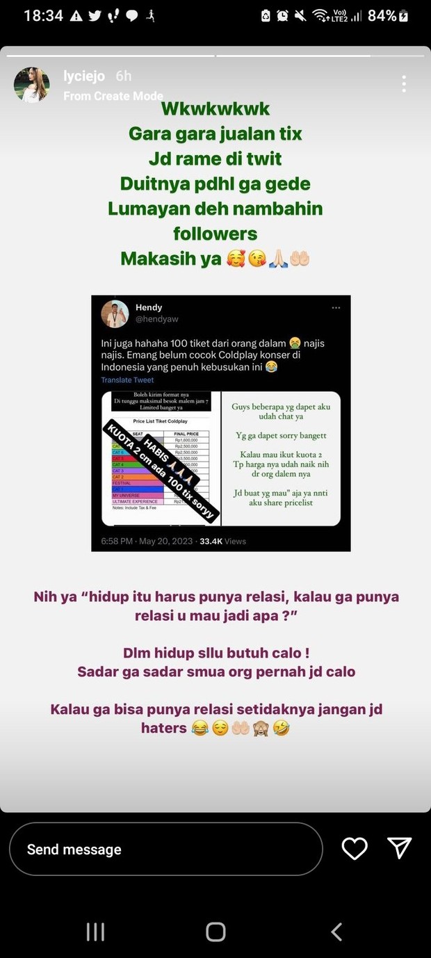 Unggahan Lycie Soal Isu Dirinya Jadi Calo/Foto: Twitter.com/@FloNadayangxx Unggahan Lycie Soal Isu Dirinya Jadi Calo/Foto: Twitter.com/@FloNadayangxx
