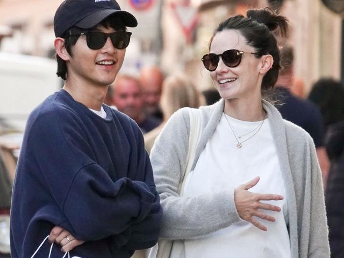 ROME, ITALY - APRIL 19: Song Joong-ki and Katy Saunders are seen on April 19, 2023 in Rome, Italy. (Photo by MEGA/GC Images)