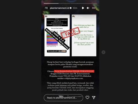 Promotor konser Coldplay Jakarta, PK Entertainment buka suara, Rabu (24/5), usai ribut penjualan tiket oleh Puteri Indonesia Intelegensia 2019, Lycie Joanna JonSen yang diklaim didapat via orang dalam alias ordal.