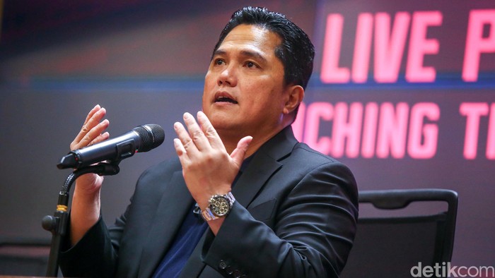 Ketum PSSI Erick Thohir mengumumkan harga tiket Indonesia vs Argentina di GBK, Jakarta, Senin (29/5/2023). Harganya mulai dari Rp 600 ribu hingga Rp 4 jutaan.