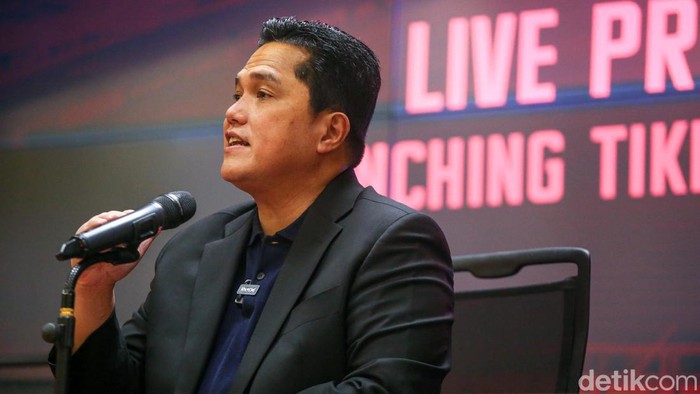 Ketum PSSI Erick Thohir mengumumkan harga tiket  Indonesia vs Argentina di GBK, Jakarta, Senin (29/5/2023). Harganya mulai dari Rp 600 ribu hingga Rp 4 jutaan.