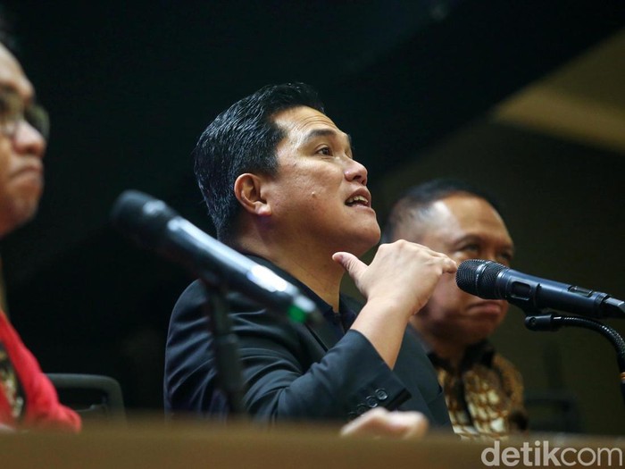 Ketum PSSI Erick Thohir mengumumkan harga tiket  Indonesia vs Argentina di GBK, Jakarta, Senin (29/5/2023). Harganya mulai dari Rp 600 ribu hingga Rp 4 jutaan.
