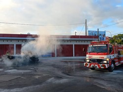 Mobil Terbakar di SPBU Siyono Gunungkidul