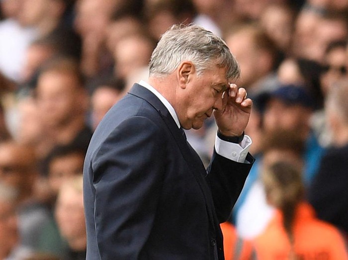 Leeds United's English head coach Sam Allardyce reacts on the touchline during the English Premier League football match between Leeds United and Tottenham Hotspur at Elland Road in Leeds, northern England on May 28, 2023. (Photo by Oli SCARFF / AFP) / RESTRICTED TO EDITORIAL USE. No use with unauthorized audio, video, data, fixture lists, club/league logos or 'live' services. Online in-match use limited to 120 images. An additional 40 images may be used in extra time. No video emulation. Social media in-match use limited to 120 images. An additional 40 images may be used in extra time. No use in betting publications, games or single club/league/player publications. /  (Photo by OLI SCARFF/AFP via Getty Images)