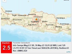 Gempa Darat M 2,5 di Sragen Siang Ini