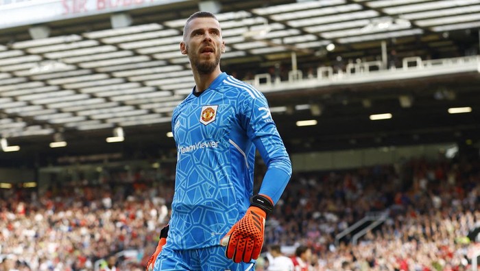 Soccer Football - Premier League - Manchester United v Fulham - Old Trafford, Manchester, Britain - May 28, 2023 Manchester Uniteds David de Gea reacts Action Images via Reuters/Andrew Boyers EDITORIAL USE ONLY. No use with unauthorized audio, video, data, fixture lists, club/league logos or live services. Online in-match use limited to 75 images, no video emulation. No use in betting, games or single club /league/player publications.  Please contact your account representative for further details.