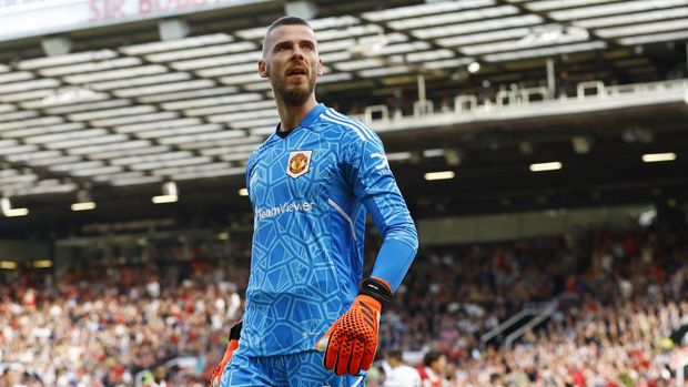 Soccer Football - Premier League - Manchester United v Fulham - Old Trafford, Manchester, Britain - May 28, 2023 Manchester United's David de Gea reacts Action Images via Reuters/Andrew Boyers EDITORIAL USE ONLY. No use with unauthorized audio, video, data, fixture lists, club/league logos or 'live' services. Online in-match use limited to 75 images, no video emulation. No use in betting, games or single club /league/player publications. Please contact your account representative for further details.