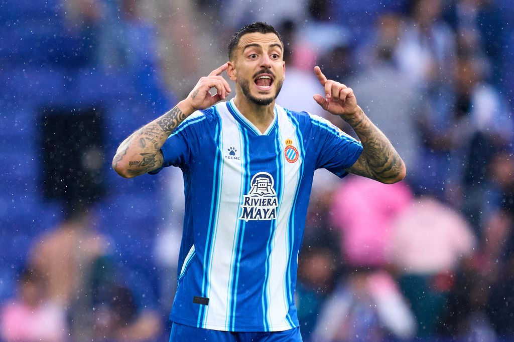 BARCELONA, SPAIN - APRIL 30: Jose Luis Mato 'Joselu' of RCD Espanyol reacts during the LaLiga Santander match between RCD Espanyol and Getafe CF at RCDE Stadium on April 30, 2023 in Barcelona, Spain. (Photo by Alex Caparros/Getty Images)